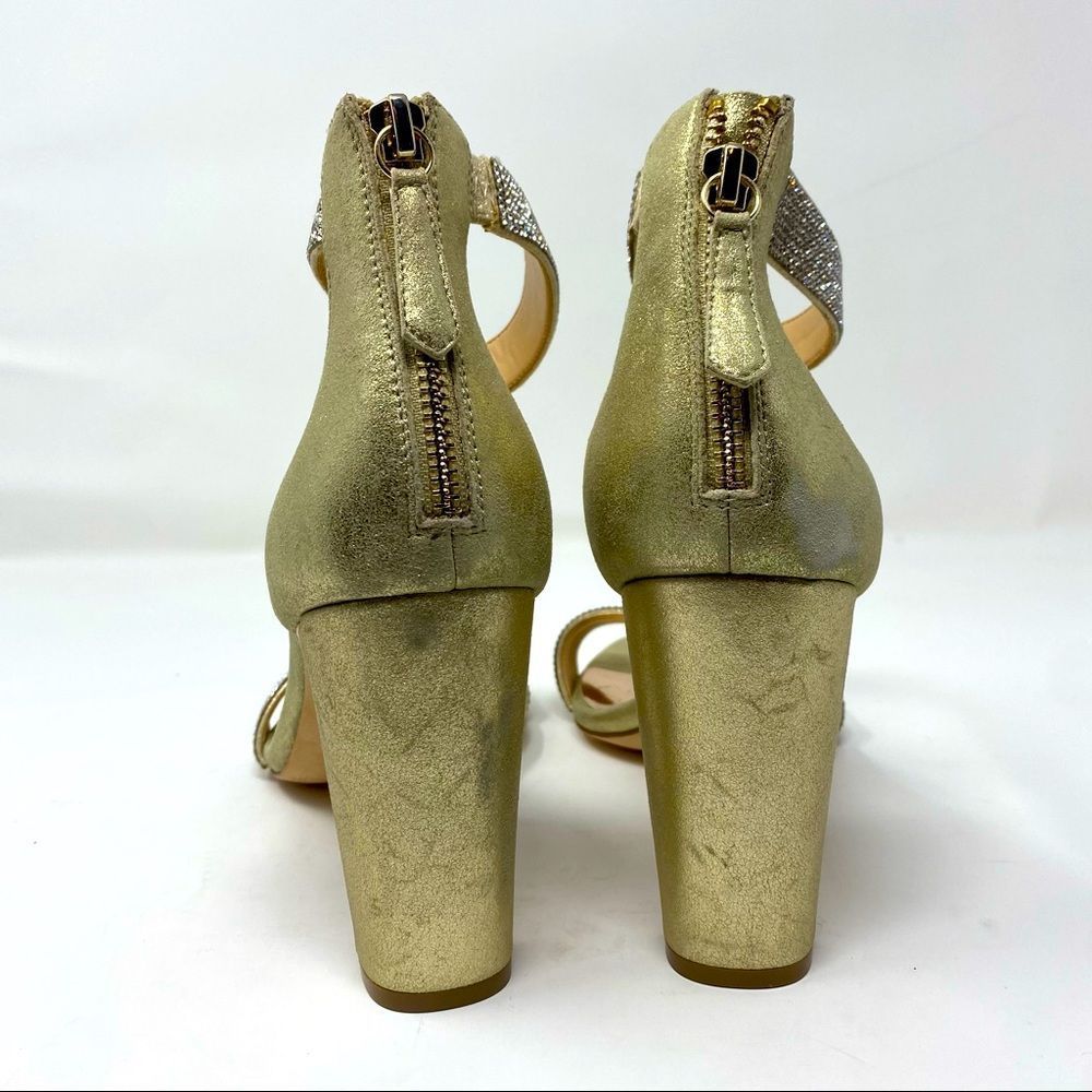 Bagdley Mischka Gold Block Heel Sz 8.5 - Picture 3 of 4